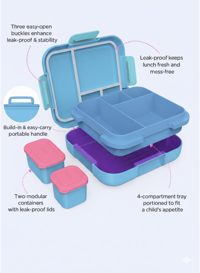 Caperci Leakproof Bento  Lunch  Box – Premium 4-Compartment Lunch Organizer – Eco-Friendly & Portion-Controlled Meal Container for School, Office, and Travel - Image 4